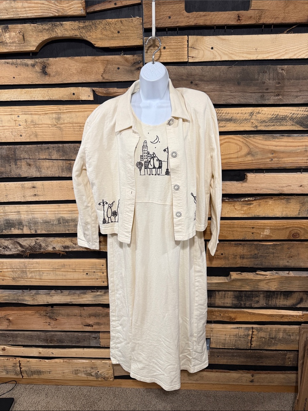 Vintage Cite Art Wear Hand Painted Boho Trendy Long Maxi‎ Dress and Jacket Retro